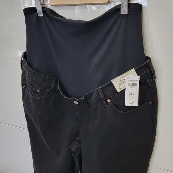 NWT Abercrombie & Fitch Maternity Ankle Straight Black Jeans Women’s 32 Short - Picture 7 of 17